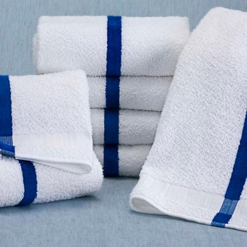 OXFORD Blue Center Stripe White Pool Towels – 24" x 48", 8 LBS, 1 Dozen